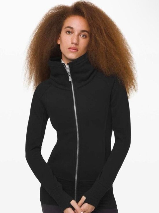 Lululemon Jackets & Blazers - Lululemon Radiant Jacket II Women Size 10 Black High Funnel Neck Ribbed Moto